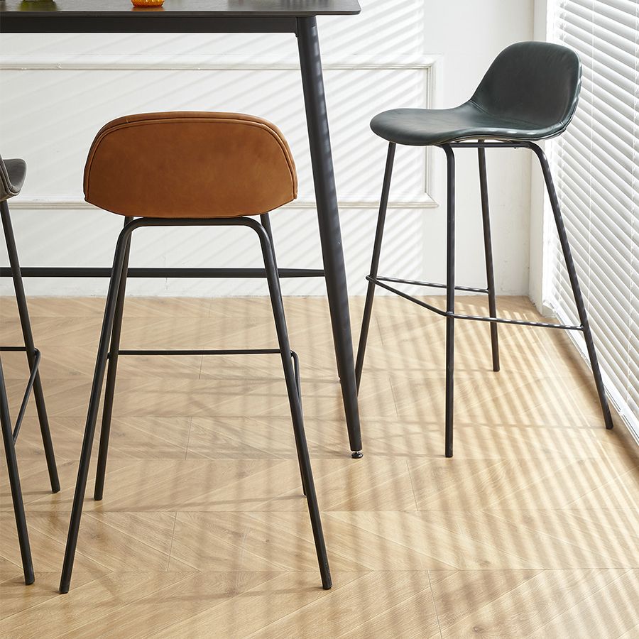 Modern Style Low Back Faux Leather Bar Stool with Metal Legs
