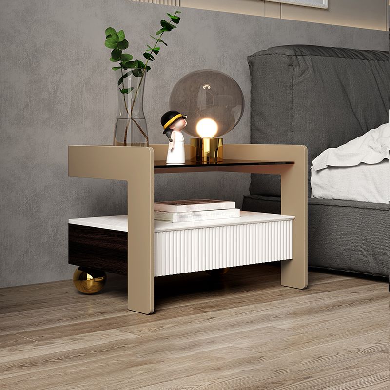 Accent Table Nightstand with Drawer and Shelf 19" Tall Wood Nightstand