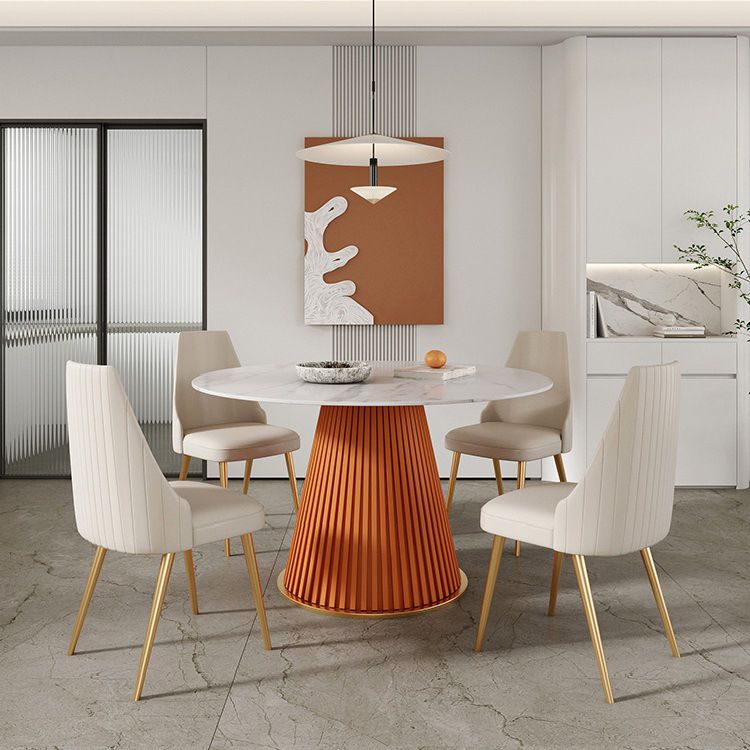 Glam Stone Round Dining Table with Pedestal Table for Dining Room
