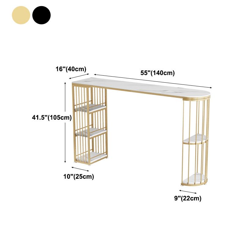 White Stone Indoor Glam Bar Dining Table Iron Double Pedestal Bistro Table with Shelve Clearhalo 'Bar Furniture' 'Bar Tables' 'bar_tables' 'furn' 'furn_bar_tables' 'Furniture' 'furniture_bar_tables' 'Kitchen & Dining Furniture' 'kitchen&dining_furn' 'kitchen' 1200x1200_3956ebaa-b6dc-4346-822d-40843f192d78