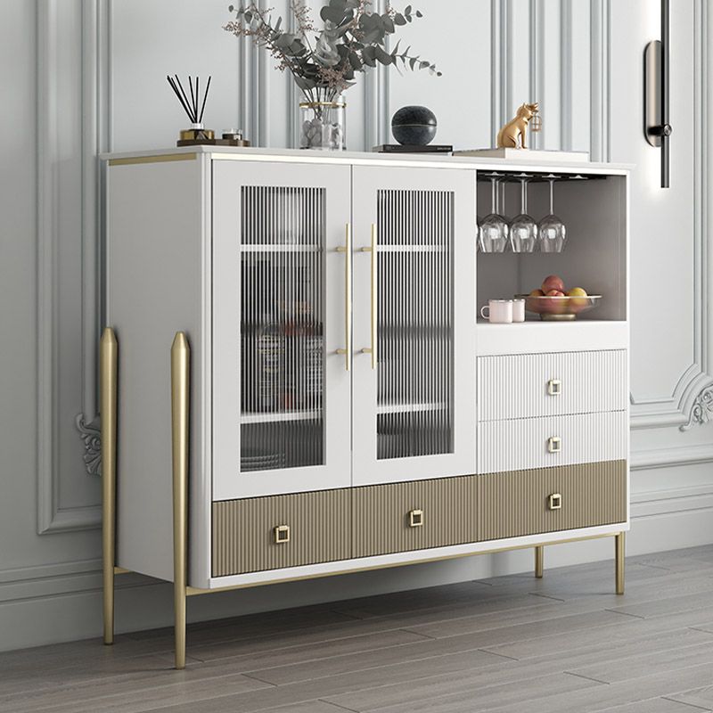 Table de buffet en bois massif planche latérale contemporaine avec armoires et tiroirs