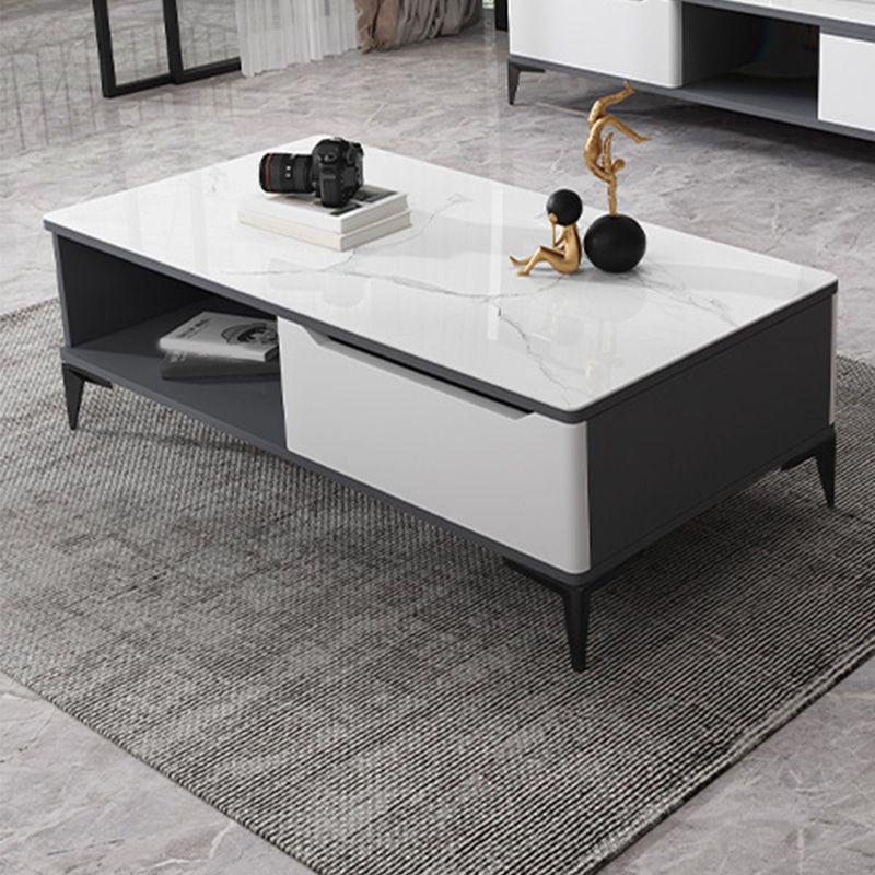 4 Legs Cocktail Table Rectangle Stone Single Coffee Table with Drawer Clearhalo 'Coffee & Accent Tables' 'Coffee Tables' 'coffee_tables' 'furn' 'furn_coffee_tables' 'Furniture' 'Living Room Furniture' 1200x1200_395f77c4-04ae-44f9-a559-a2e940b5c202