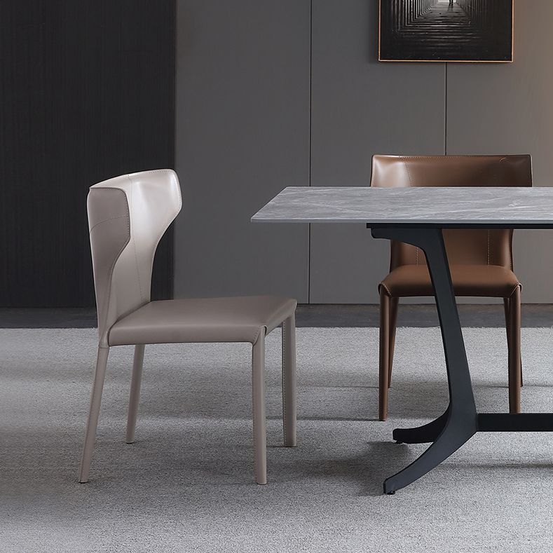 Modern Contemporary Leather Dining Chair Pure Color Wingback Side Chair Clearhalo ' kitchen&dining_furn' 'Dining Chairs' 'Dining Tables & Seating' 'dining_chair' 'Furniture' 'furniture_dining_chair' 'Kitchen & Dining Furniture' 'kitchen' 1200x1200_3960588f-b08c-49df-9179-e9980dd571f6