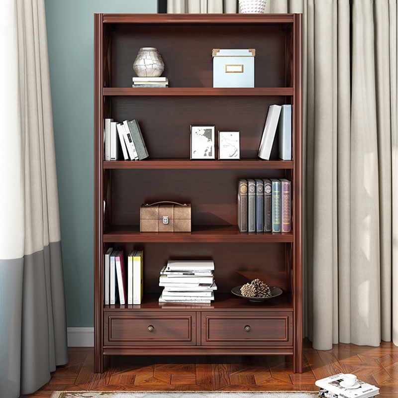 Standard Wooden Bookshelf Closed Back Contemporary Bookcase with Drawers