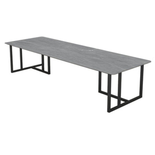 Bureau de bureau contemporain incurvé Bureau de traîneau gris avec des jambes en métal