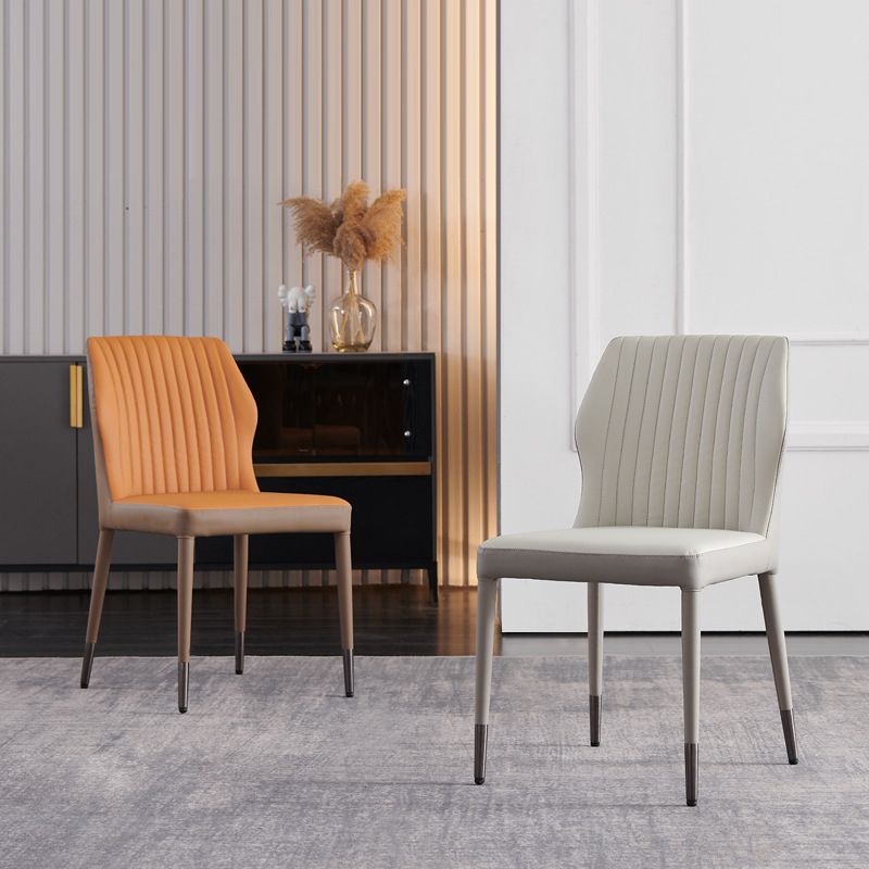 Modern Style Armless Side Chairs Solid Back Leather Dining Chairs for Kitchen (Set of 2) Clearhalo ' kitchen&dining_furn' 'Dining Chairs' 'Dining Tables & Seating' 'dining_chair' 'furn' 'furn_dining_chair' 'Furniture' 'furniture_dining_chair' 'Kitchen & Dining Furniture' 'kitchen' 1200x1200_396afbf4-b867-4d53-9d46-11353eb86b52