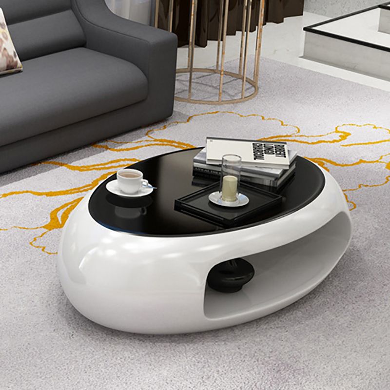 Modern Oval Coffee Table with Storage Shelf and Plastic Pedestal Base