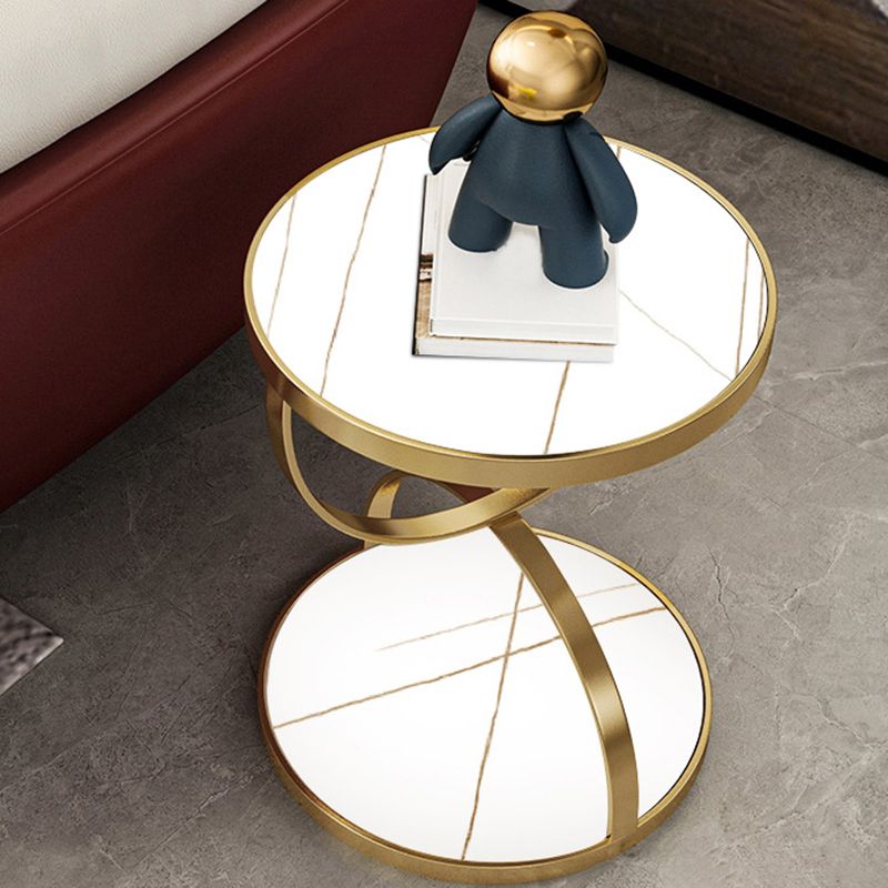 Glam Round Double Tier End Table Glossy Stone Side Table with Shelf Clearhalo 'Coffee & Accent Tables' 'End & Side Tables' 'end_side_tables' 'furn' 'furn_end_side_tables' 'Furniture' 'Living Room Furniture' 1200x1200_396c5b67-105b-4bd1-a3c0-e7c6be89586c