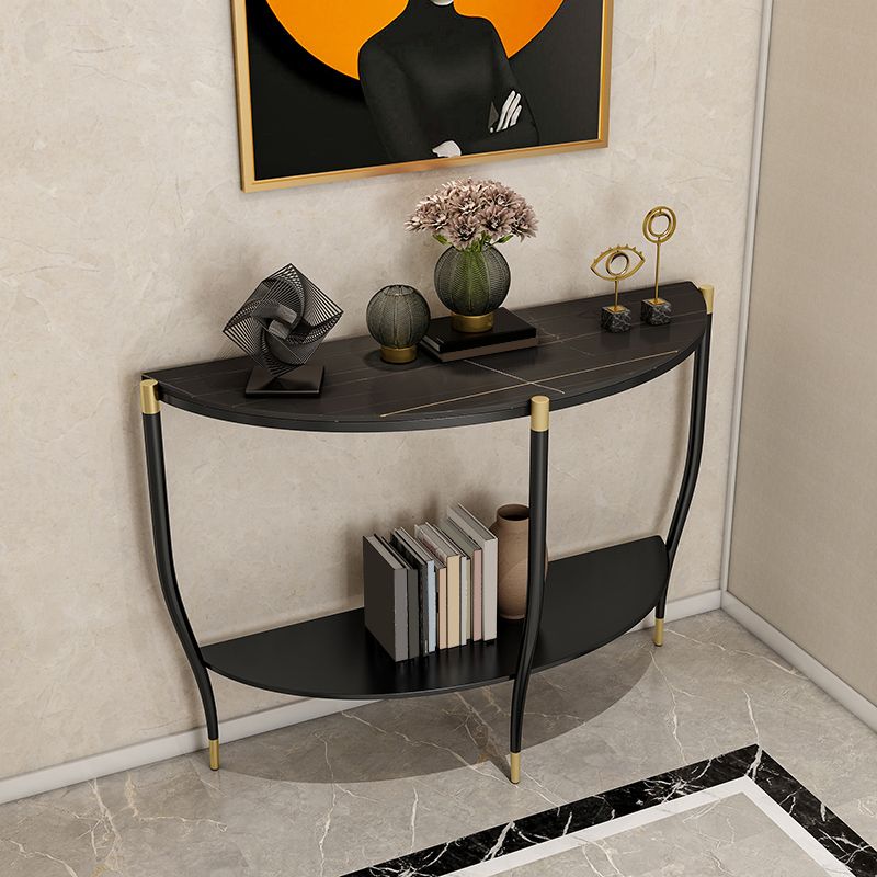 Glam Half Moon Accent Table Iron Sofa Console Table for Hall