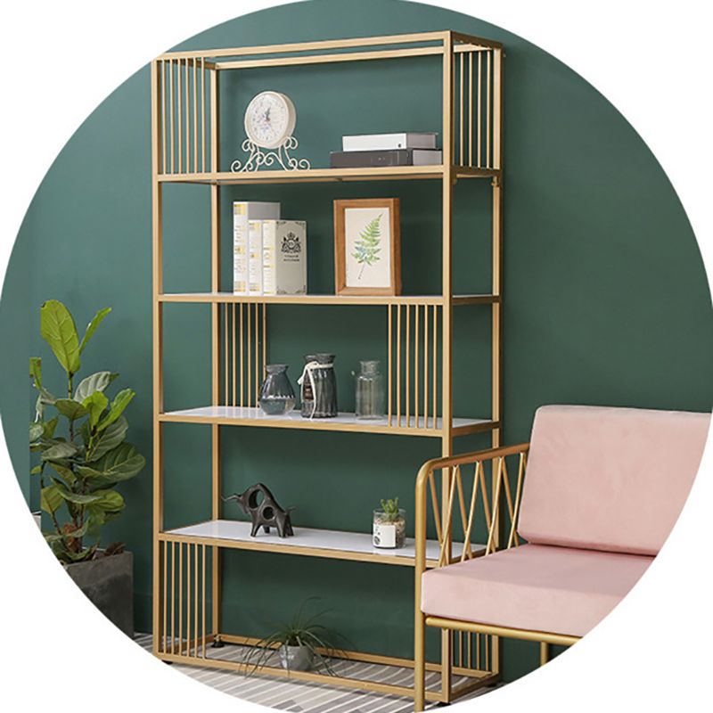 Metal and Wooden Bookshelf Open Glam Etagere Shelf Bookcase for Study Room Clearhalo 'Bookcases' 'furn' 'furn_bookcases' 'Furniture' 'Office Furniture' 1200x1200_39745dff-4f87-4d53-925c-c8adc6c80773