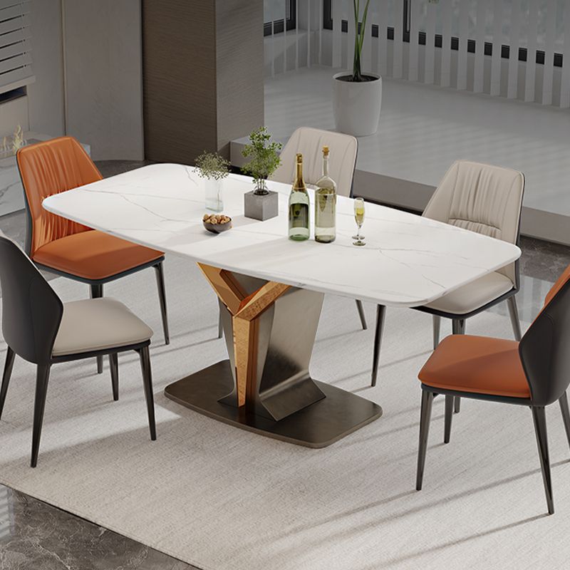 Rectangle Pedestal Dinner Room Kitchen Table Modern Dining Site Table Clearhalo 'Dining Tables & Seating' 'Dining Tables' 'dining_table' 'furn' 'furn_dining_table' 'Furniture' 'Kitchen & Dining Furniture' 1200x1200_39751660-aea1-405d-bf09-726af60176dc