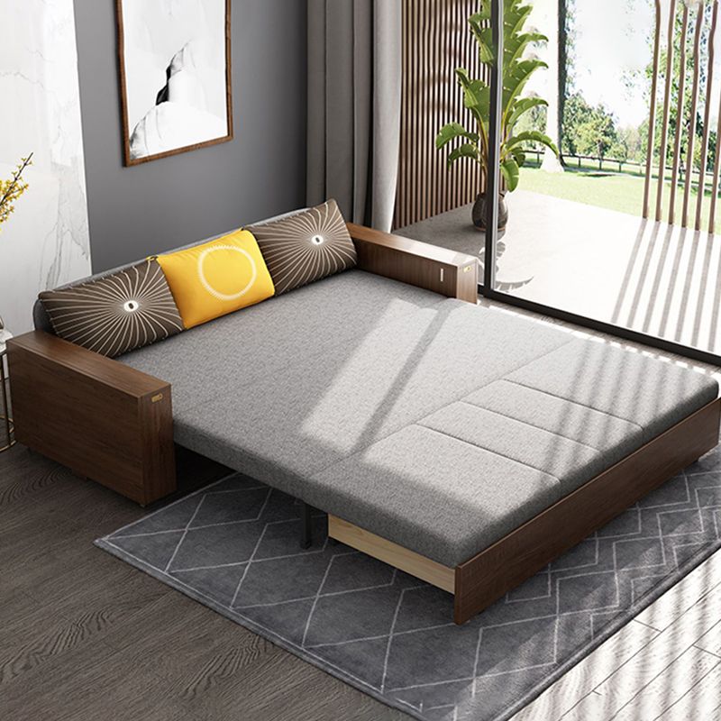 Solid Wood Farmhouse Removable Futon Sofa Bed in Brown with Storage