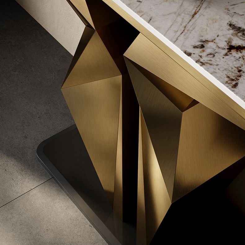 Mesa de consola rectangular de piedra Glam 13.78 "Mesa de acento de ancho con base abstracta