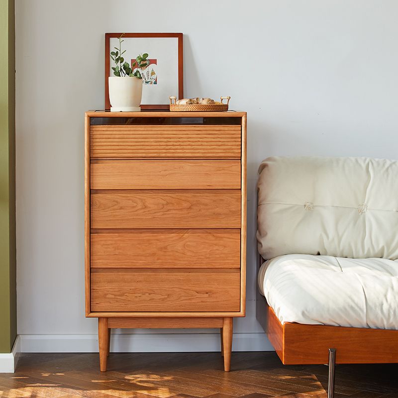 Mid-Century Modern Chest with 5 Drawers and Glass Top in Natural Clearhalo 'Cabinets & Chests' 'cabinets_chests' 'furn' 'furn_cabinets_chests' 'Furniture' 'Living Room Furniture' 1200x1200_39792670-c31f-4c74-9321-6b456c70826e