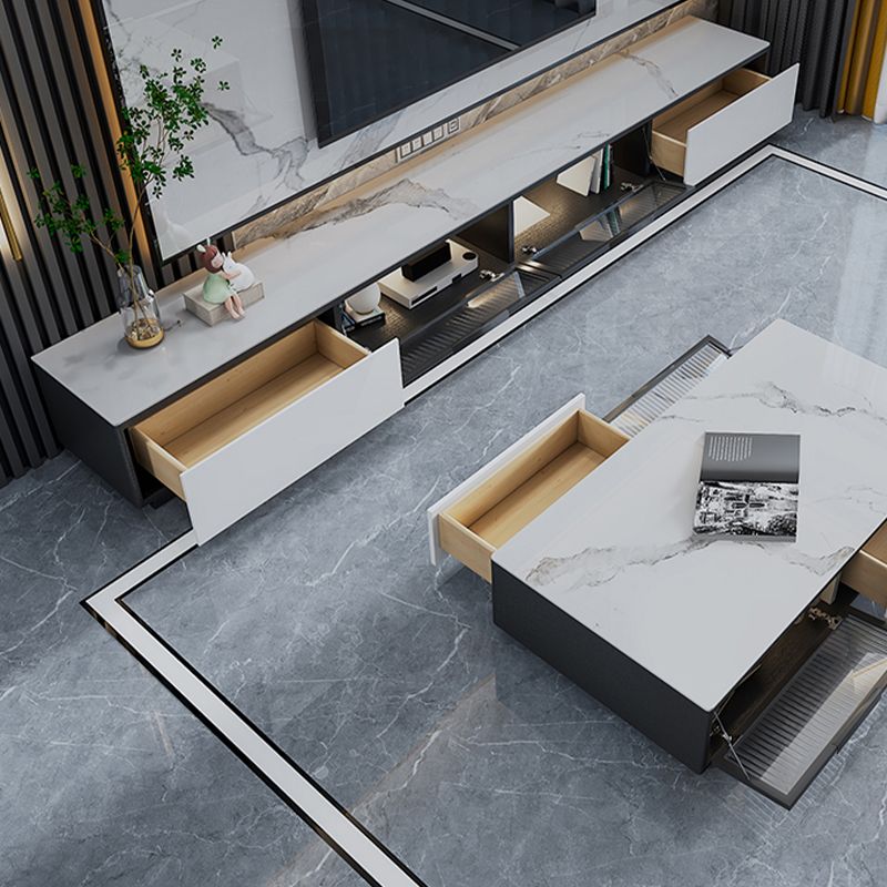 Stone Modern TV Stand Black Enclosed Storage TV Console with Drawers