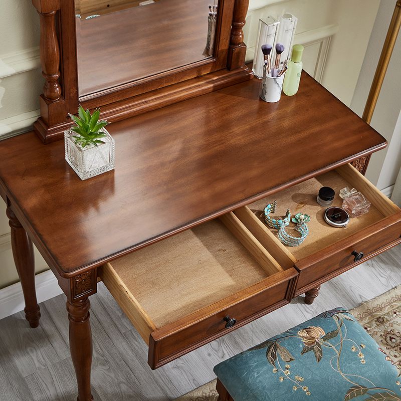Traditional 2 Drawers Wood Mirrored Makeup Table Desk Vanity in Brown Clearhalo 'Bedroom Furniture' 'furn' 'furn_makeup_vanities' 'Furniture' 'Makeup Vanities' 'makeup_vanities' 1200x1200_397d1949-b9d4-4604-b730-bf25e8019f81
