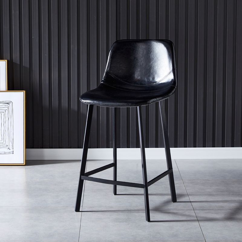 Contemporary Faux Leather Counter Stool Bucket Low Back Stool with Metal Legs