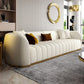 Beige eigentijdse bank met kussens faux lederen smoking tuxedo arm bank