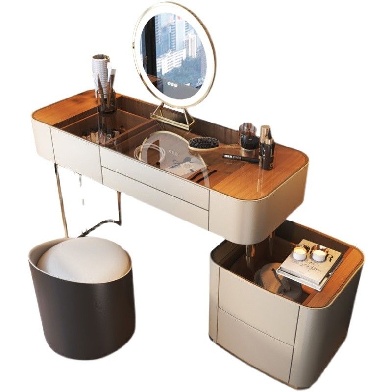 Glam Glass Vanity Desk Bedroom Vanity Dressing Table with Drawer Clearhalo 'Bedroom Furniture' 'furn' 'furn_makeup_vanities' 'Furniture' 'Makeup Vanities' 'makeup_vanities' 1200x1200_39886108-460e-49de-9988-f32093e2c81b