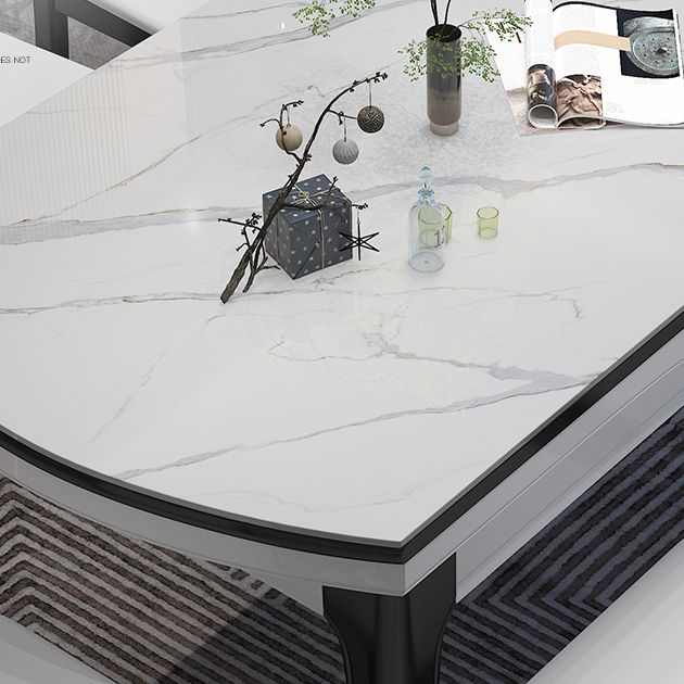 7 pezzi Set da pranzo con tavolo in pietra e sedie in legno bianco