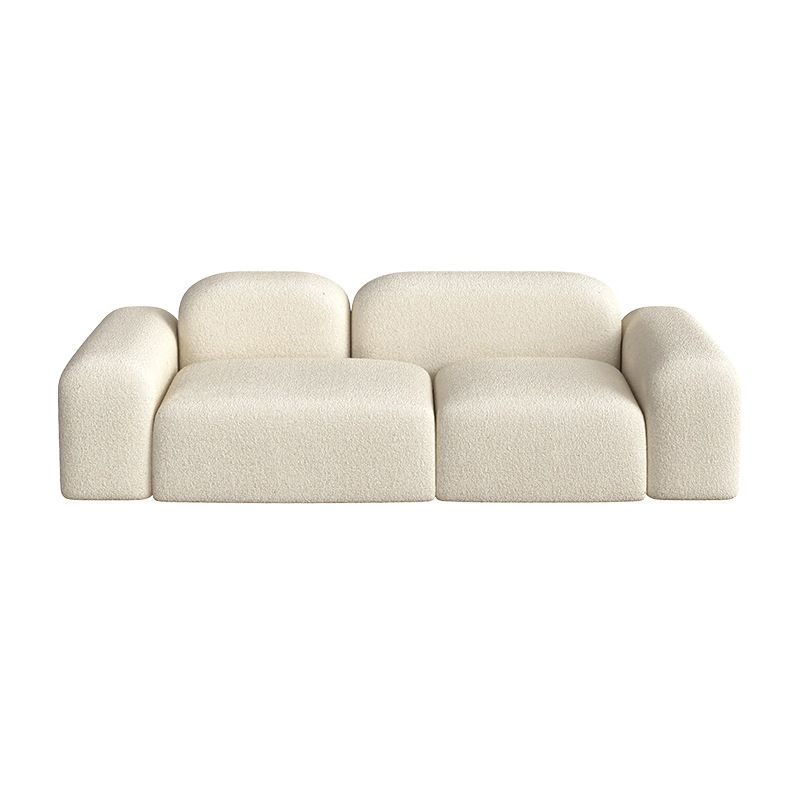 Wool Sofa in White Standard Settee Square Arm Sofa for Living Room
