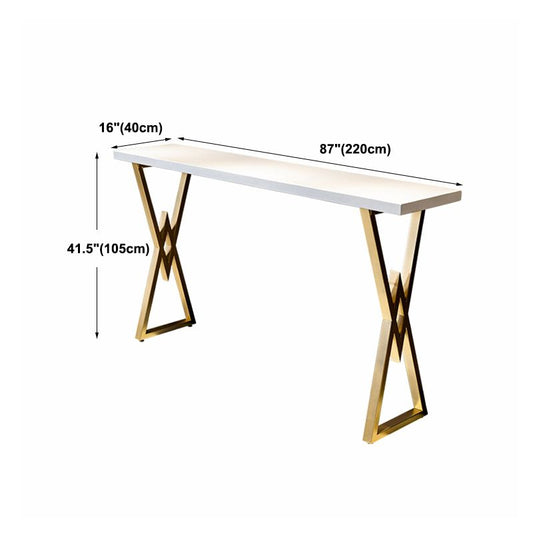 Glam Gold Iron Bar Dining Table White Wood Rectangle Indoor Bistro Table Clearhalo 'Bar Furniture' 'Bar Tables' 'bar_tables' 'furn' 'furn_bar_tables' 'Furniture' 'furniture_bar_tables' 'Kitchen & Dining Furniture' 1200x1200_398e82bf-1641-4b18-b7a1-c09ae3db2176