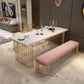 Table à manger rectangulaire à base dorée, Table en bois moderne pour salle à manger