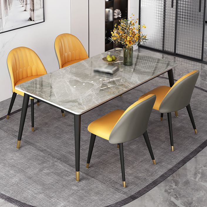 Glam Rectangle Dinette Set 1/4/5/7 Pieces Dining Table Set with Grey Sintered Stone Top Clearhalo 'Dining Room Sets' 'Dining Tables & Seating' 'dining_room_set' 'furn' 'furn_dining_room_set' 'Furniture' 'furniture_dining_room_set' 'Kitchen & Dining Furniture' 1200x1200_3991a0b8-0167-4750-bcee-721368e785e4