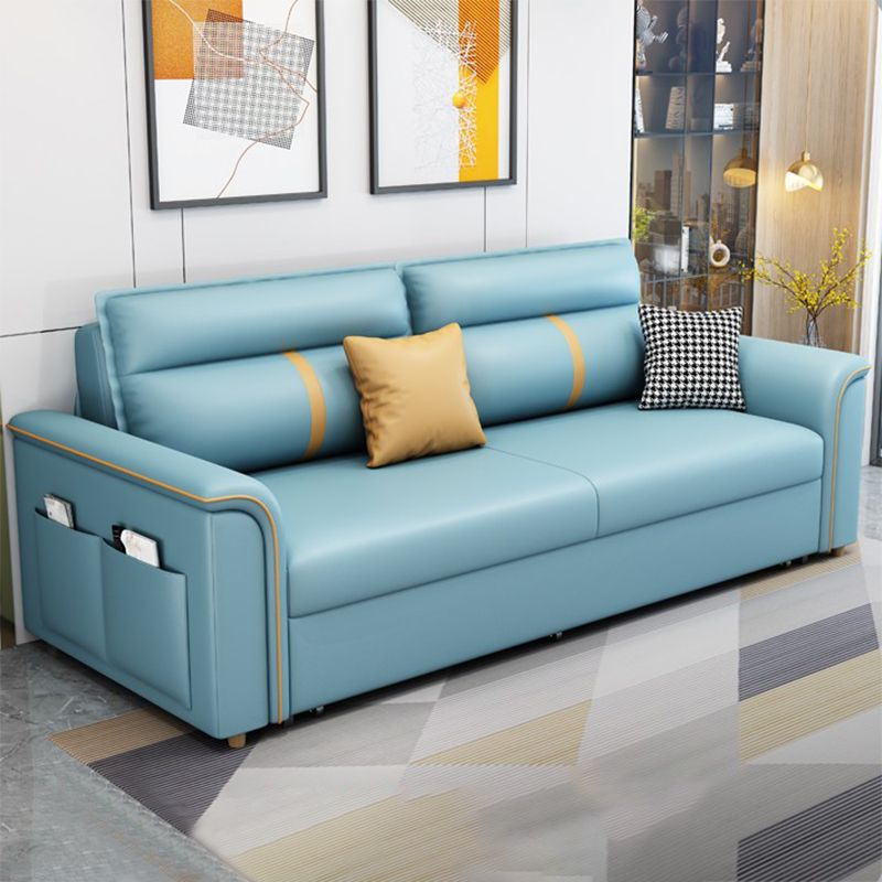 Blue Faux leather Sofa Bed Square Arm Sleeper Sofa, 31.49" Wide