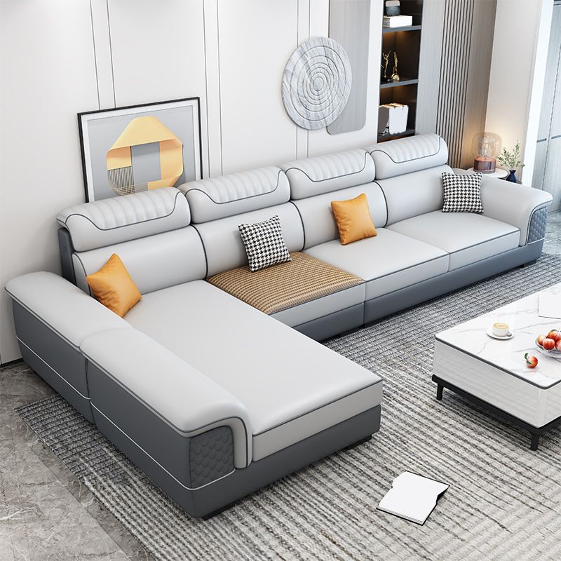 Pillow Top Arm Sewn Pillow Back Nordic Faux Leather Sofa with Chaise - 70.87" D