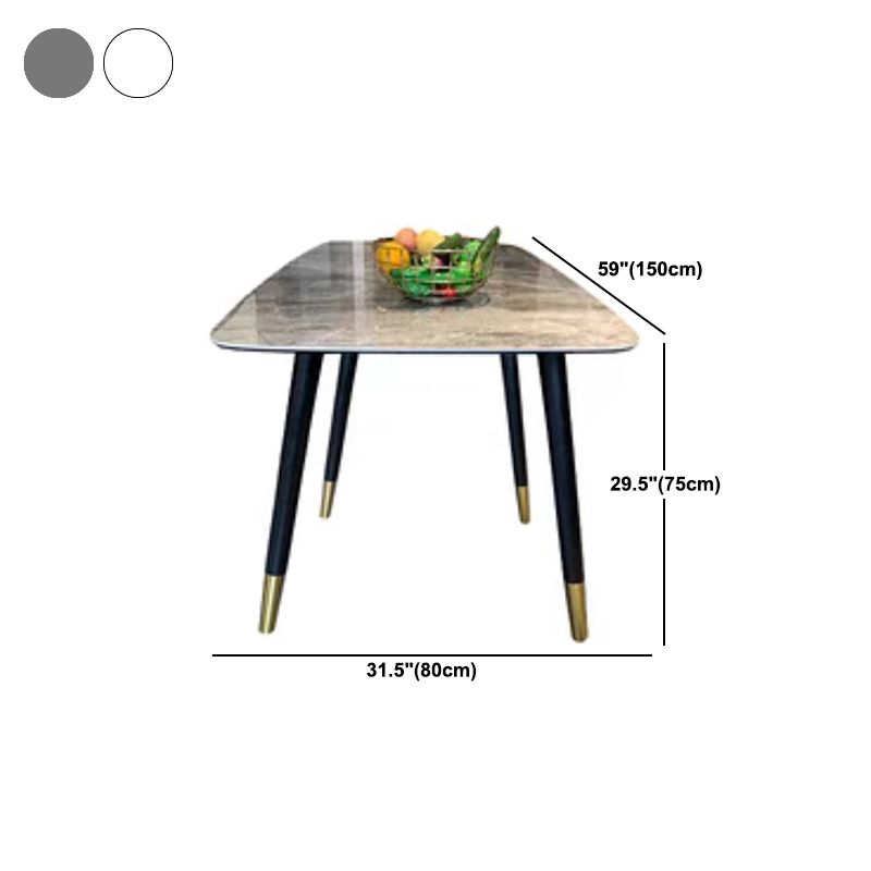 Mesa de comedor de base de madera sólida Mesa de comedor de piedra rectangular con tapa gris y blanca