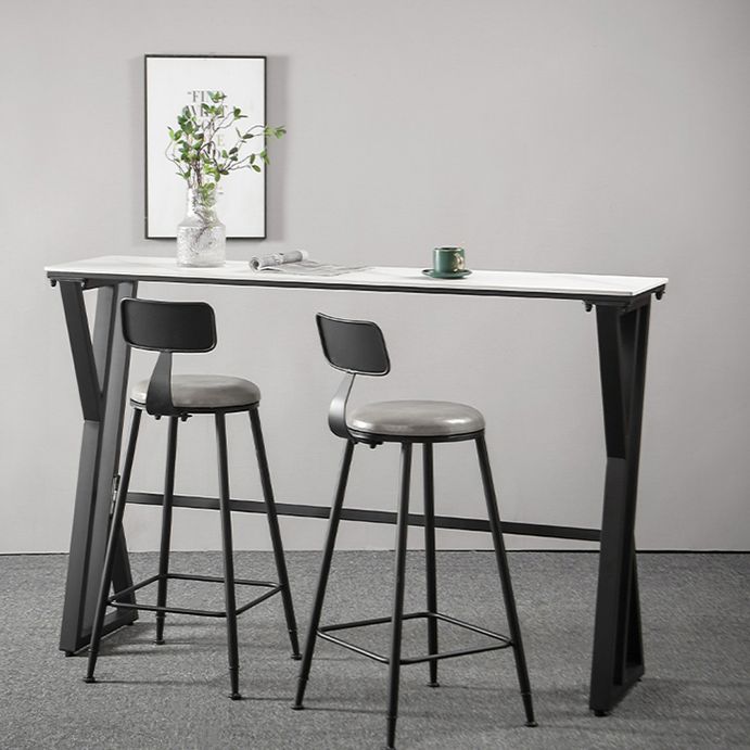 White Marble Bar Table with Rectangle Table Top Trestle Table - 41.3" H Clearhalo 'Bar Furniture' 'Bar Tables' 'bar_tables' 'furn' 'furn_bar_tables' 'Furniture' 'furniture_bar_tables' 'Kitchen & Dining Furniture' 'kitchen&dining_furn' 'kitchen' 1200x1200_399bfb69-9d95-4336-957b-763a123631f0