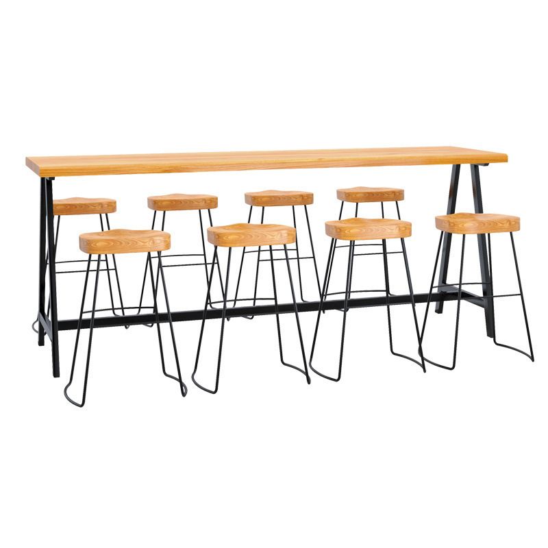 Light Brown Modern Style Bar Table in Solid Wood and Iron Cafe Bar Table, Only Table Clearhalo 'Bar Furniture' 'Bar Tables' 'bar_tables' 'furn' 'furn_bar_tables' 'Furniture' 'furniture_bar_tables' 'Kitchen & Dining Furniture' 1200x1200_399fbfdc-4b9c-48b3-b54d-171761b71834