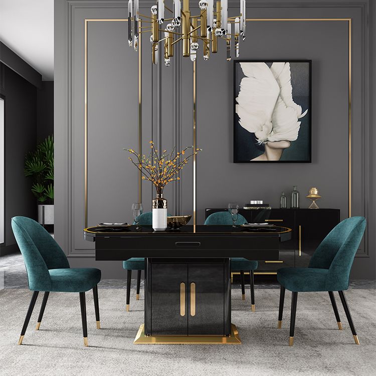 Modern Collapsible Glass Desktop Dining Table with Lockers for Dining Room Clearhalo 'Dining Tables & Seating' 'Dining Tables' 'dining_table' 'furn' 'furn_dining_table' 'Furniture' 'Kitchen & Dining Furniture' 1200x1200_39a4bca9-16d2-4dc3-9984-22db33a19dc7