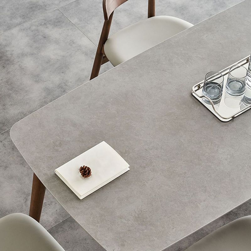 Gray Stone Top Dining Table Mid-Century Modern Table with 4 Wood Legs