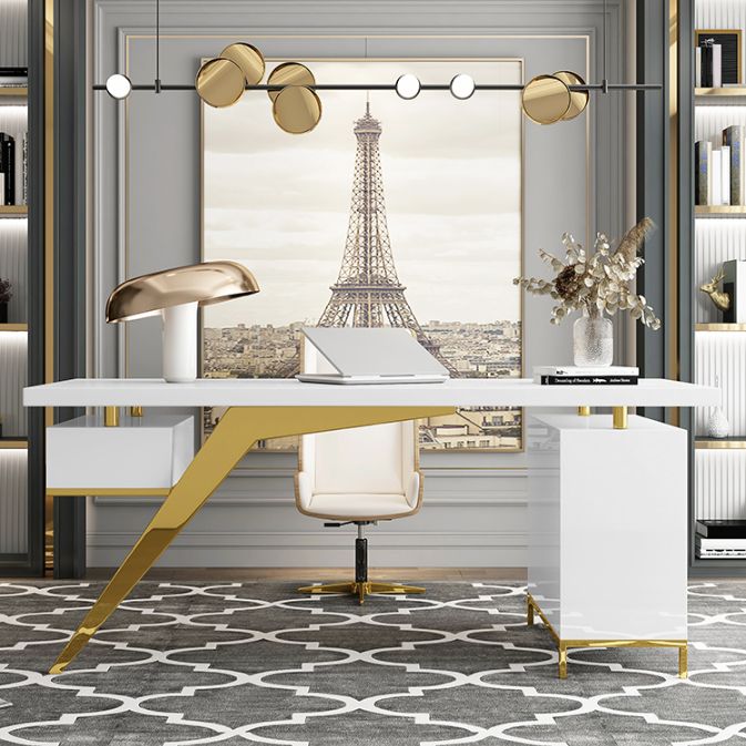 Scrivania da ufficio a forma di L marmo glam scrivania in legno solido per casa