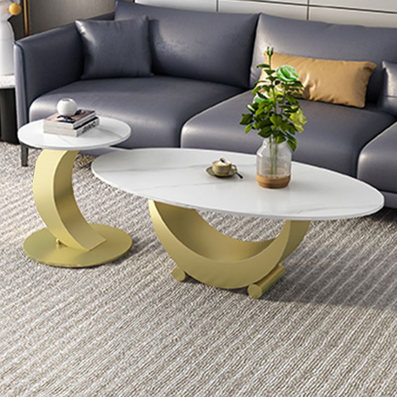 Abstract Base Design Oval/round Slate Table with Metal Base Coffee Table Clearhalo 'Coffee & Accent Tables' 'Coffee Tables' 'coffee_tables' 'furn' 'furn_coffee_tables' 'Furniture' 'Living Room Furniture' 1200x1200_39ad0126-9722-41be-addc-2a19f67edd39