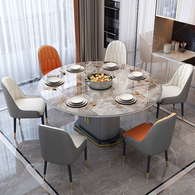 Tavolo da pranzo rotondo in pietra tradizionale tavolo da pranzo estesibile di lusso con base di piedistallo