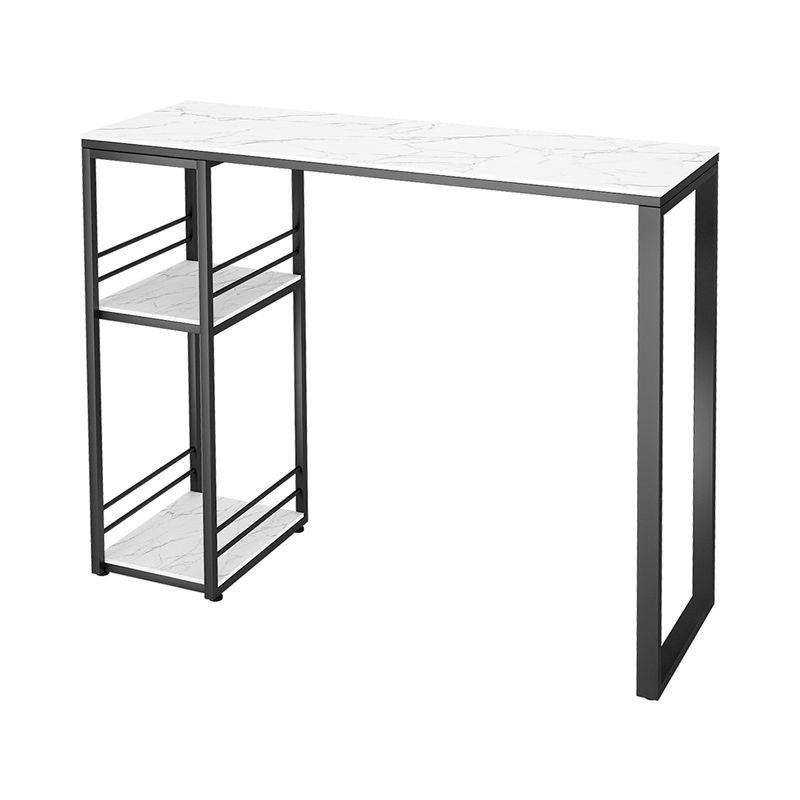 Industrial Rectangle Stone Pub Bar Table Indoor Black Iron Bar Dining Table with Shelf Clearhalo 'Bar Furniture' 'Bar Tables' 'bar_tables' 'furn' 'furn_bar_tables' 'Furniture' 'furniture_bar_tables' 'Kitchen & Dining Furniture' 1200x1200_39b2b103-c452-4cdd-b24f-b3da9b2817ab