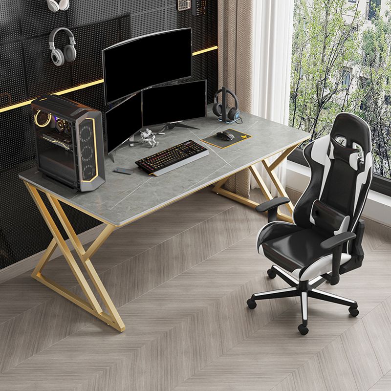 Contemporary Computer Desk Rectangular Gold Secretary Desk with Metal Legs Clearhalo 'furn' 'furn_office_desk' 'Furniture' 'Office Desks' 'Office Furniture' 'office_desk' 1200x1200_39b55132-b4c6-440d-9336-51941c8e8b17