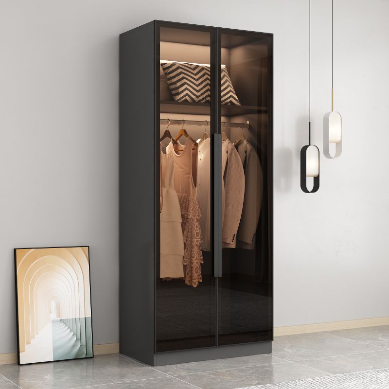 Freestanding Grey Wood Frame Wardrobe Modern Multifunctional Wardrobe with Glass Doors Clearhalo 'Armoires & Wardrobes' 'armoires_wardrobes' 'Bedroom Furniture' 'furn' 'furn_armoires_wardrobes' 'Furniture' 1200x1200_39bbf111-babb-49b4-823a-6be7efc98afe