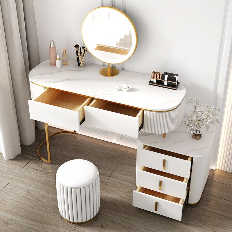 5 Drawers Vanity Set with Padded Stool 29.52" High Dresser in White Clearhalo 'Bedroom Furniture' 'furn' 'furn_makeup_vanities' 'Furniture' 'Makeup Vanities' 'makeup_vanities' 1200x1200_39bc2235-ea59-4985-9fd7-d9d06f238ee7