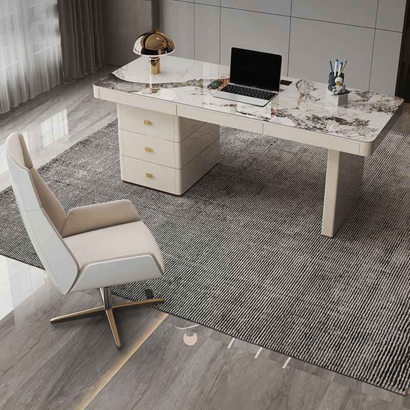 Beige rechteckige Schreibtisch Glam Kabelverwaltungsbüro mit Schubladen