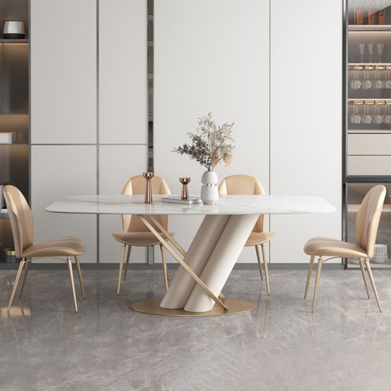 Modern Sintered Stone White Dining Set with Rectangle Table and Metal Base Home Use Dining Set Clearhalo 'Dining Room Sets' 'Dining Tables & Seating' 'dining_room_set' 'furn' 'furn_dining_room_set' 'Furniture' 'furniture_dining_room_set' 'Kitchen & Dining Furniture' 'kitchen&dining_furn' 'kitchen' 1200x1200_39be9909-b327-4d27-b5eb-829ba4f72ac6