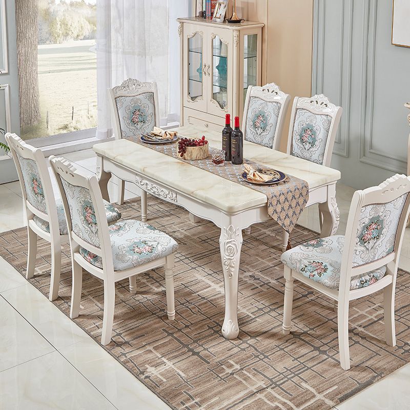 Victorian Marble Table Set of 5/7 with Rectangle Table Caved Dining Set with Textile Chairs Clearhalo 'Dining Room Sets' 'Dining Tables & Seating' 'dining_room_set' 'furn' 'furn_dining_room_set' 'Furniture' 'furniture_dining_room_set' 'Kitchen & Dining Furniture' 'kitchen&dining_furn' 'kitchen' 1200x1200_39bed149-1e9b-417c-8c08-32c2f7881adc