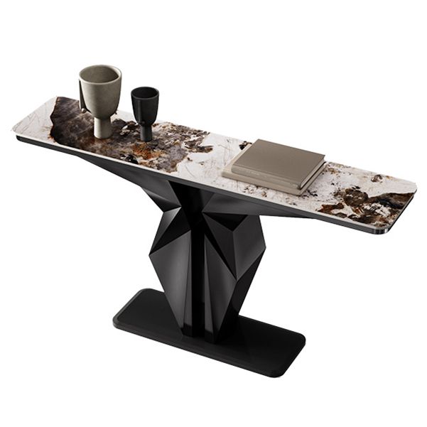 Mesa de consola rectangular de piedra Glam 13.78 "Mesa de acento de ancho con base abstracta