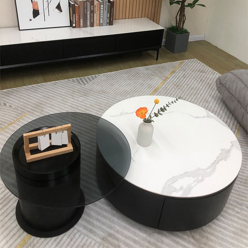 Round Stone Coffee Table Pedestal Nesting Coffee Table Set with Drawer Clearhalo 'Coffee & Accent Tables' 'Coffee Tables' 'coffee_tables' 'furn' 'furn_coffee_tables' 'Furniture' 'Living Room Furniture' 1200x1200_39c9bfe3-c9fb-4e7e-86cb-27c05415e18d