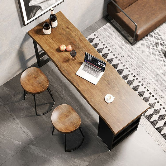 Tavolo da pub altezza della barra in legno tavolo da bistrot rettangolo marrone con 3 scaffali