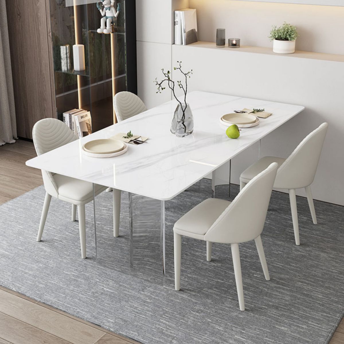 Modern Rectangle Dining Table White Sintered Stone Dining Table with Acrylic Base for Kitchen Clearhalo ' dining_table' 'Dining Tables & Seating' 'Dining Tables' 'furn' 'furn_dining_table' 'Furniture' 'furniture_dining_table' 'Kitchen & Dining Furniture' 'kitchen&dining_furn' 'kitchen' 'kitchen_dining_table' 1200x1200_39cd6945-5bc4-49d8-ab5b-56b8411da8b1