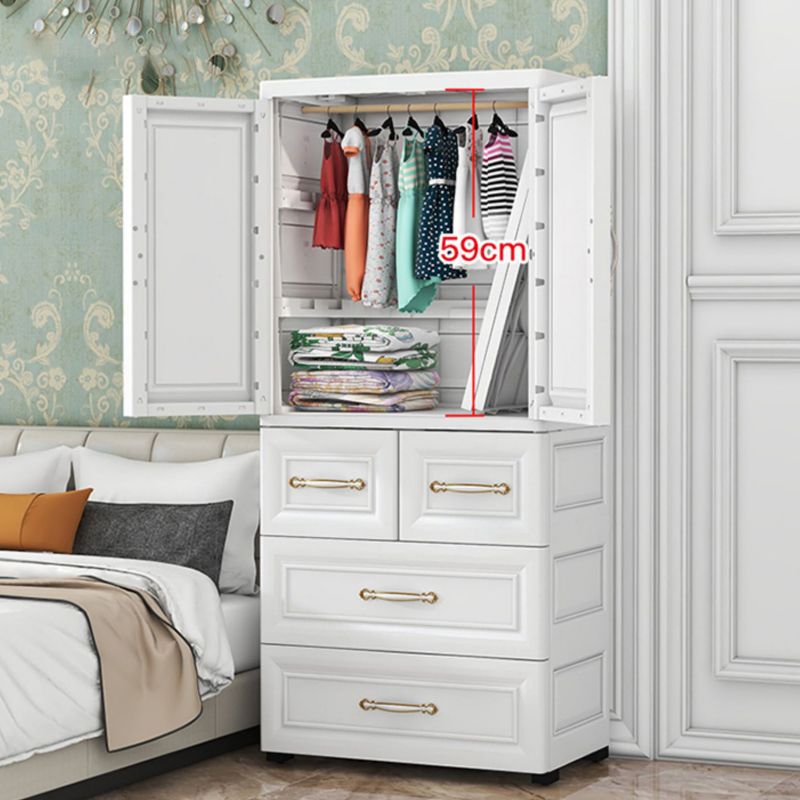 Beige and White Wardrobe Armoire Contemporary Style Plastic Wardrobe Cabinet